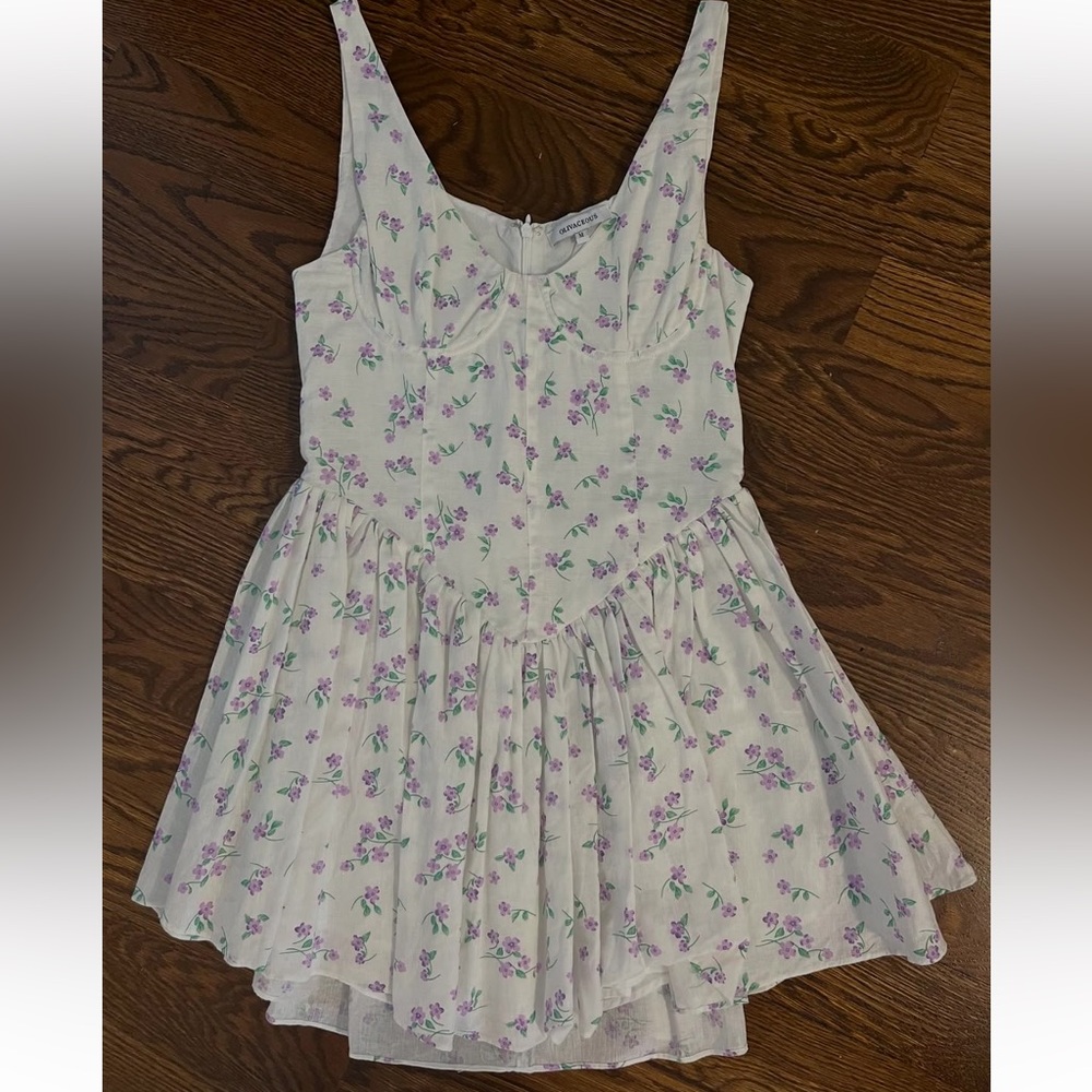 Olivaceous purple floral mini dress